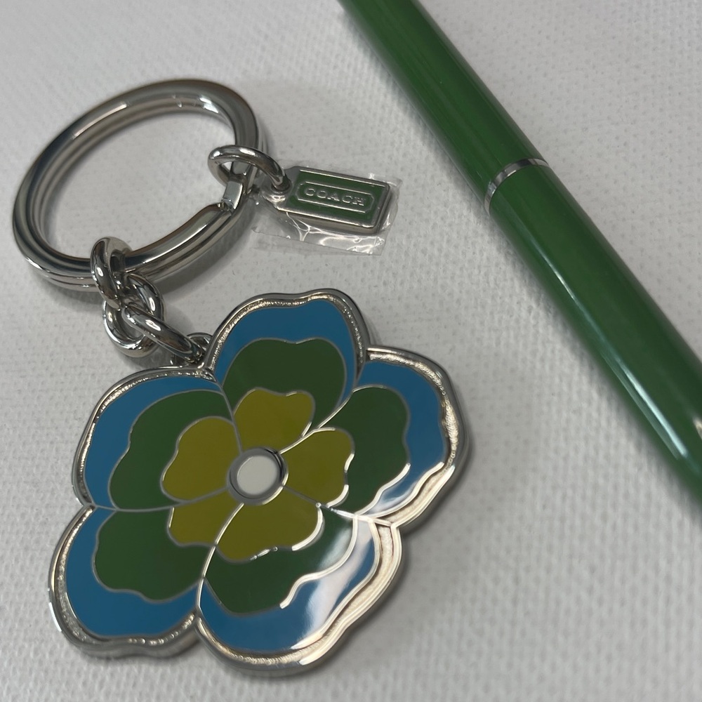 Green and Blue Floral Keychain by Coach and a Green Coach Pen - Picture 2 of 5